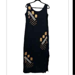 Typhoons by Hellissa Ltd Hand Painted Black Cotton Maxi Dress Women’s Size M